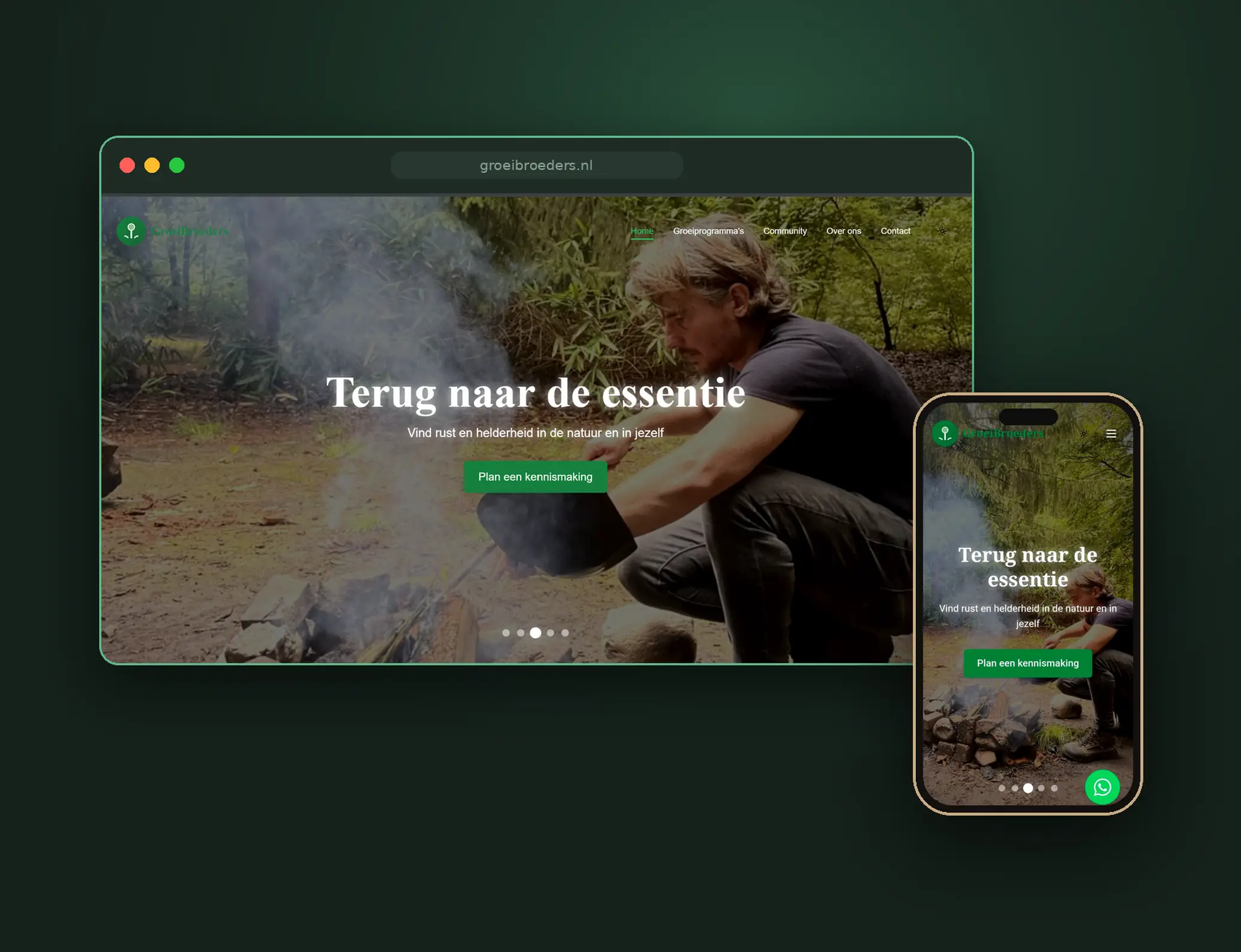 De website van Groeibroeders op een laptop en een telefoon