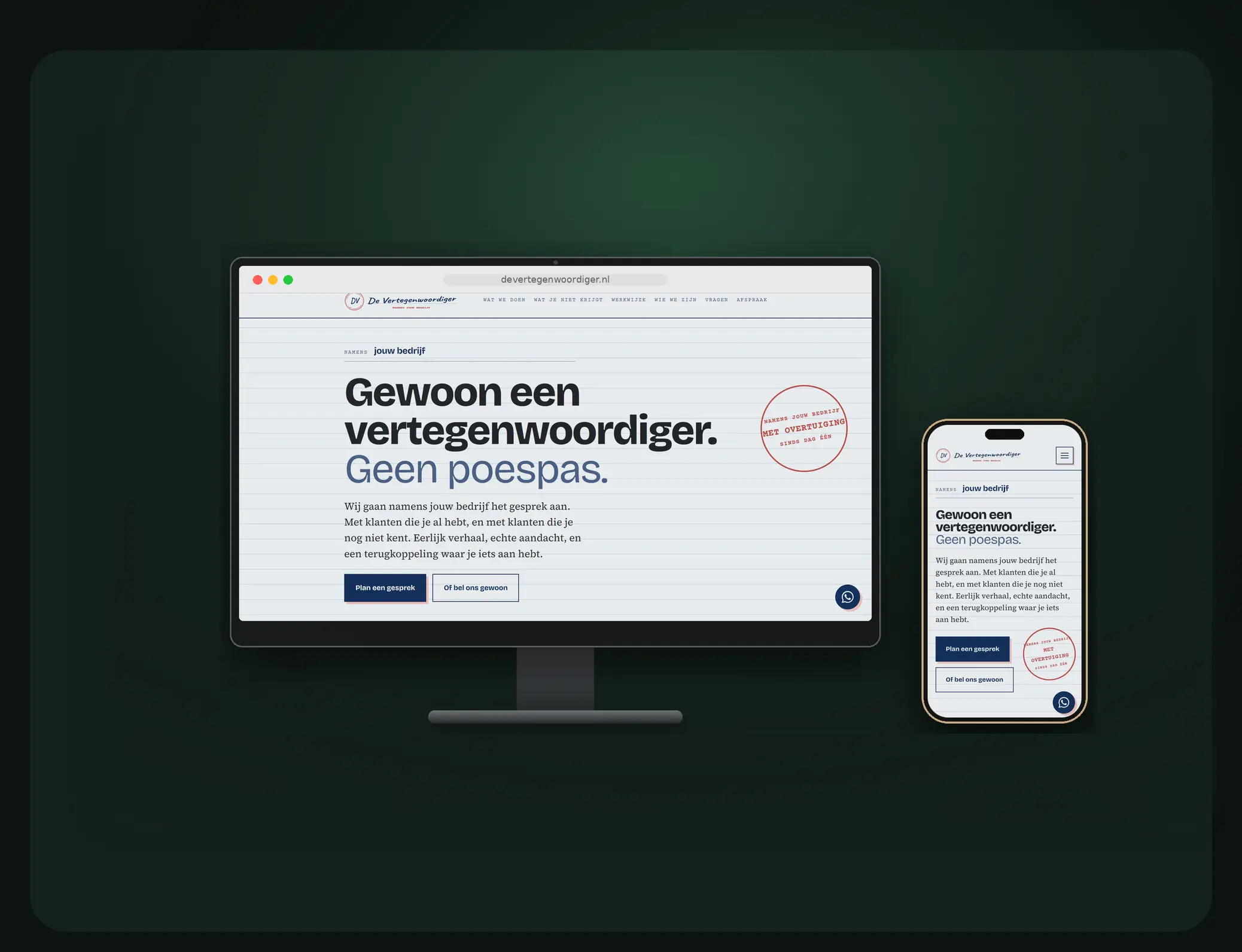 De website van De Vertegenwoordiger op een monitor en een telefoon