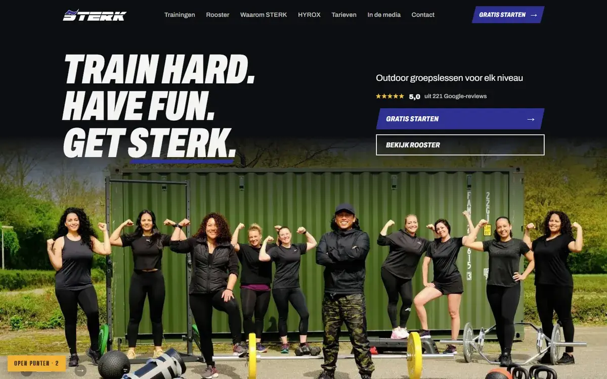 Voorbeeld van een concept: de homepage van STERK Sports
