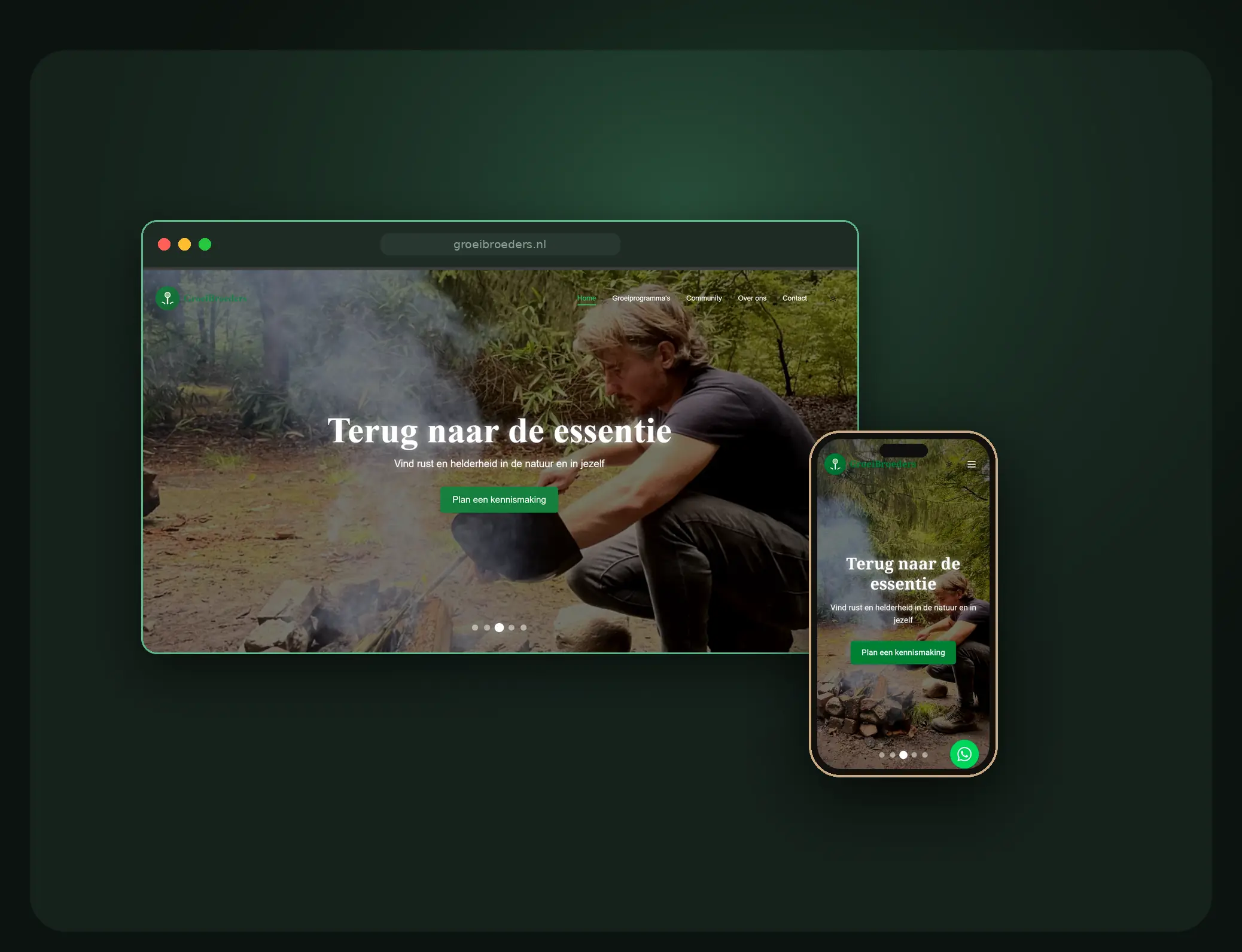 De website van Groeibroeders op een laptop en een telefoon