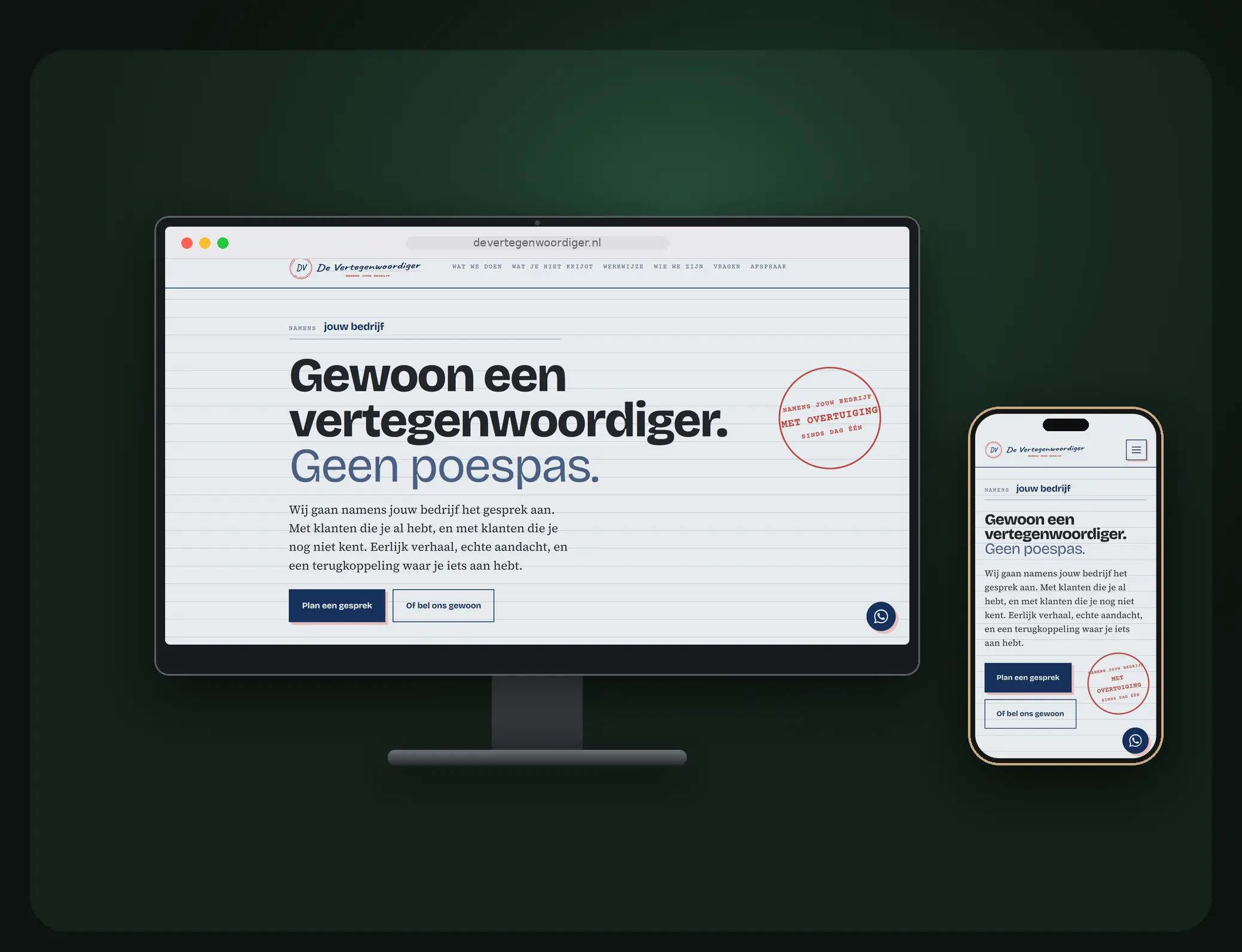De website van De Vertegenwoordiger op een monitor en een telefoon